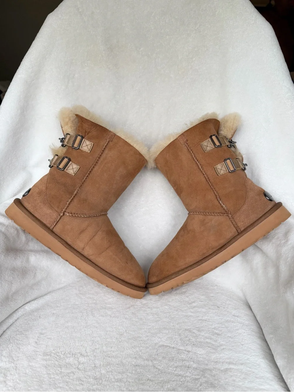 UGG CHESTNUT TAN SUEDE LEATHER & SHEEPSKIN S/N 1010258 Klea Mid-calf BOOTS Sz 9